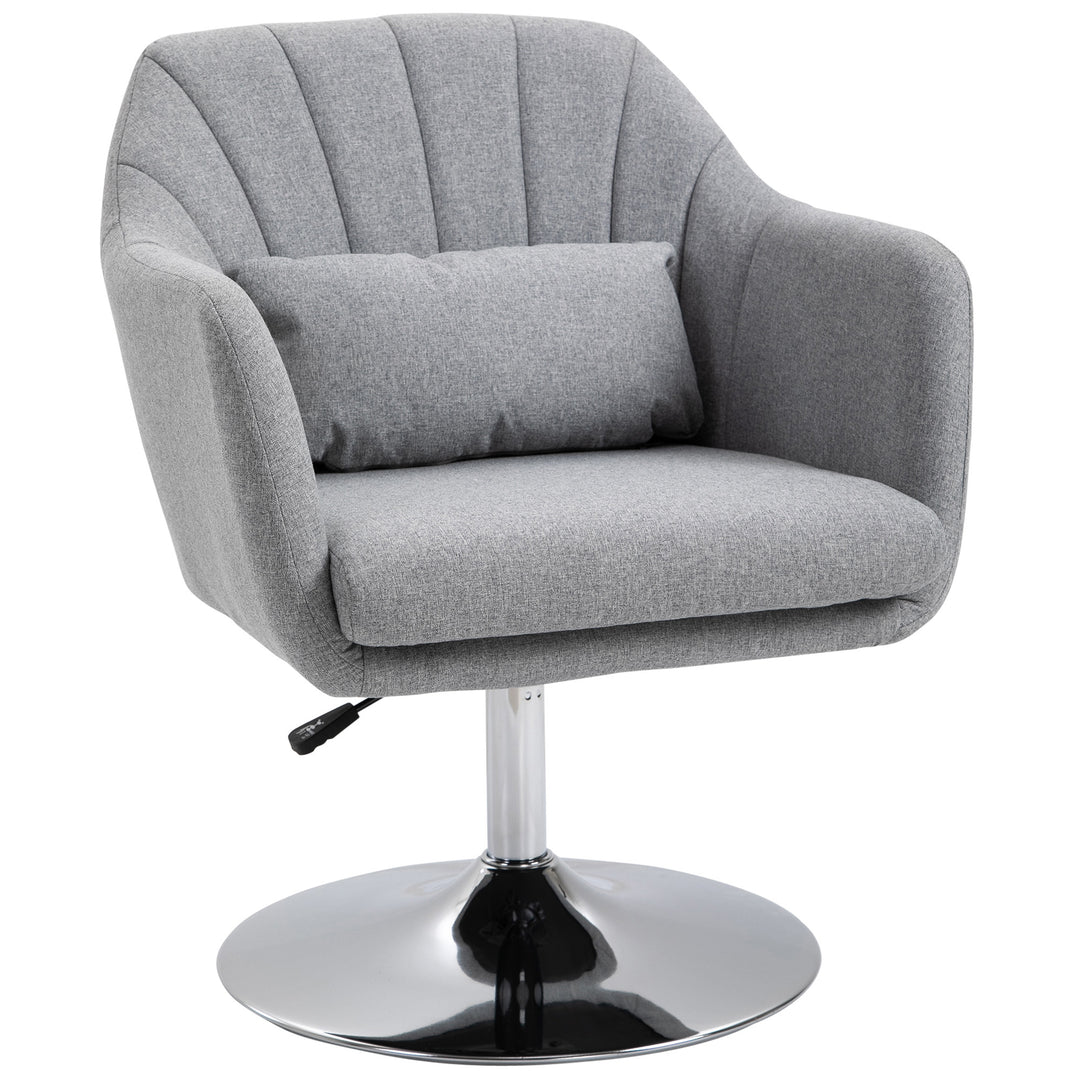 Swivel Linen Fabric Accent Chair for Living Room Contemporary Vanity Armchair with Adjustable Height Thick Cushion Lumbar Support Armrest for Bedroom Office Light Grey