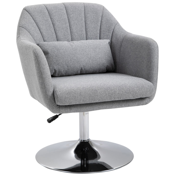 Swivel Linen Fabric Accent Chair for Living Room Contemporary Vanity Armchair with Adjustable Height Thick Cushion Lumbar Support Armrest for Bedroom Office Light Grey