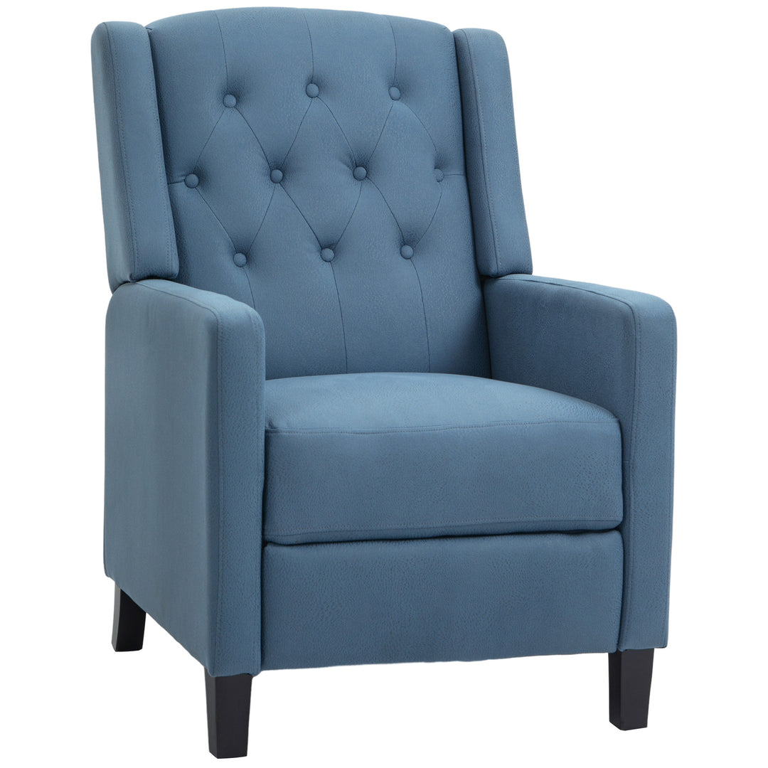 Wingback Recliner Chair for Home Theater, Button Tufted Microfibre Cloth Reclining Armchair with Leg Rest, Deep Blue