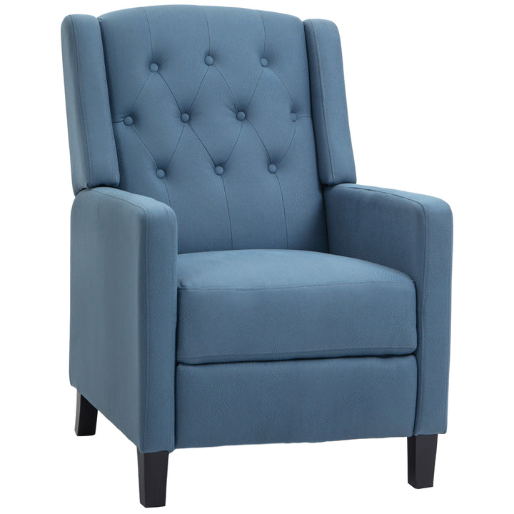 Wingback Recliner Chair for Home Theater, Button Tufted Microfibre Cloth Reclining Armchair with Leg Rest, Deep Blue