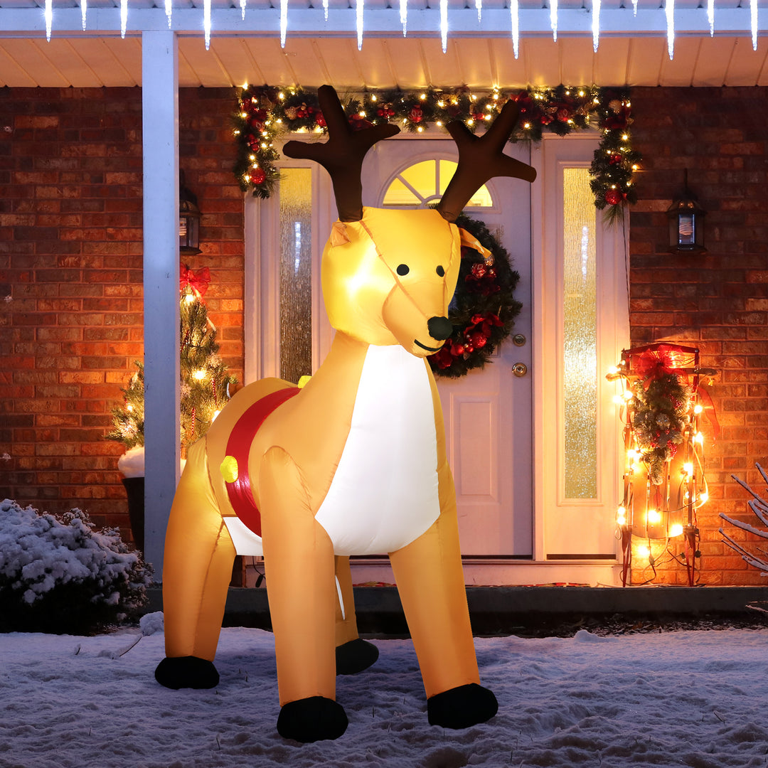 HOMCOM 1.8m Christmas Inflatable Reindeer with LED Lights Xmas Deer Decoration Blow Up Decor for Holiday Outdoor