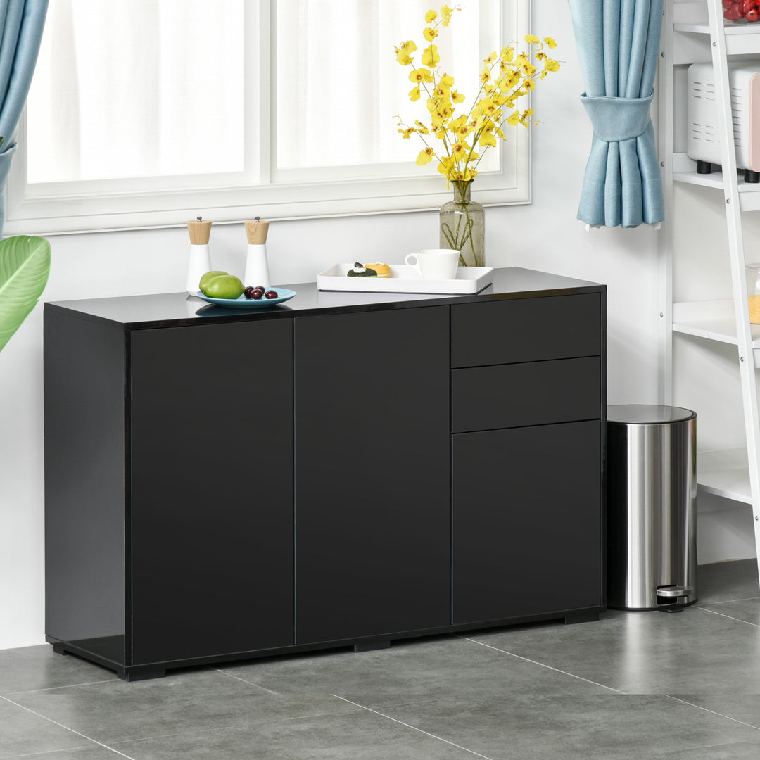 HOMCOM High Gloss Sideboard, Side Cabinet, Push-Open Design with 2 Drawer for Living Room, Bedroom, Black | Aosom UK