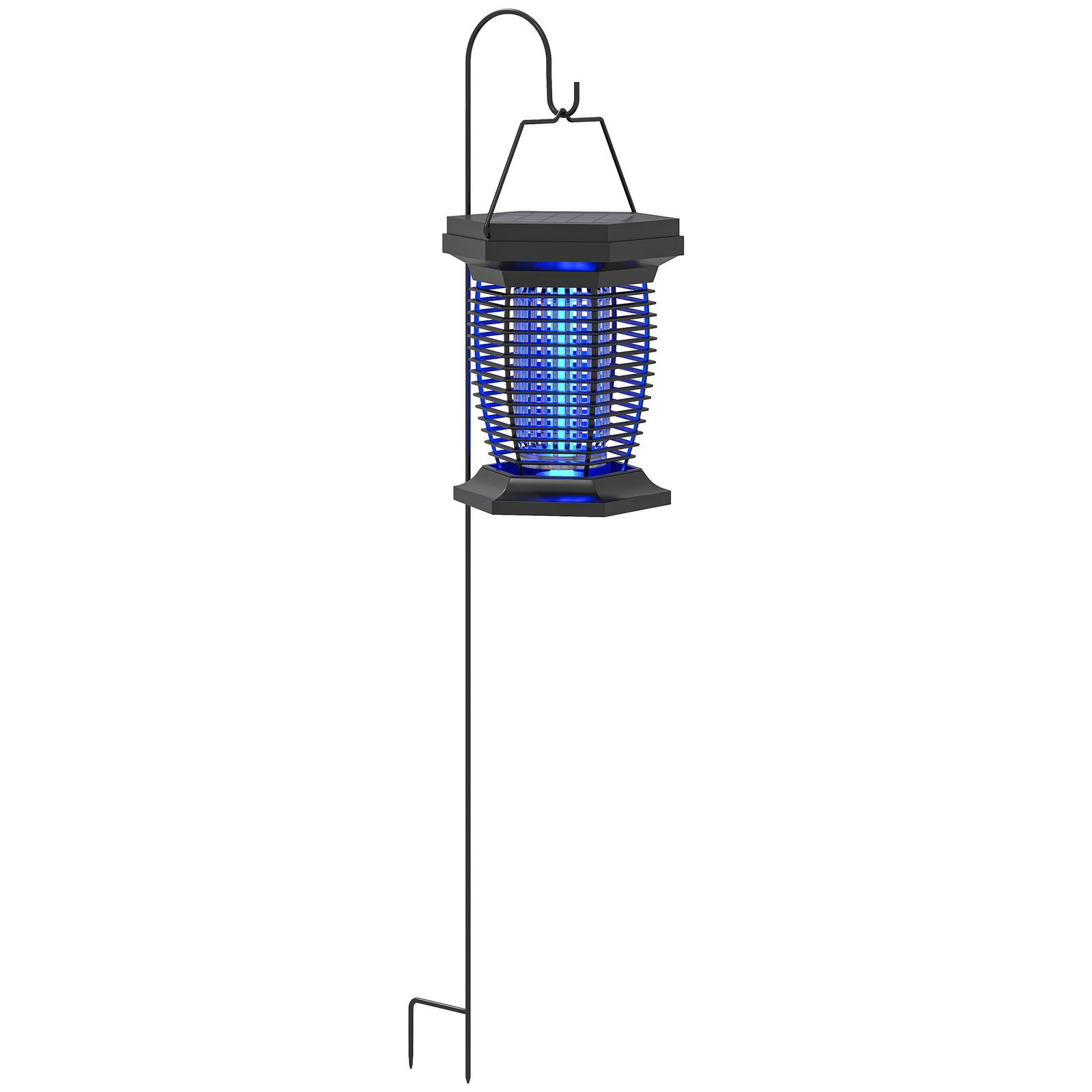 2-in-1 Electric Fly Zapper with UVA Light, Hanging Garden Lantern, Solar and USB-DC Rechargeable Insect Mosquito Bug Zapper, Fly Killer for Indoor and Outdoor Use, Black