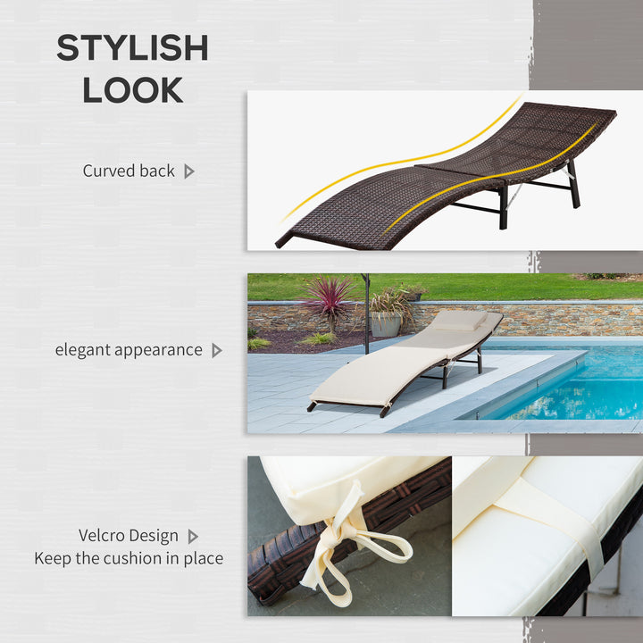 MCL Rattan Folding Sun Lounger Outdoor Chair with Cushion and Pillow Cream White