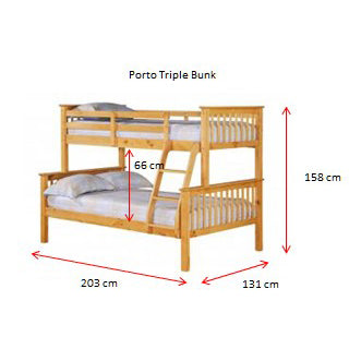 Porto Triple Bunk Bed Pine