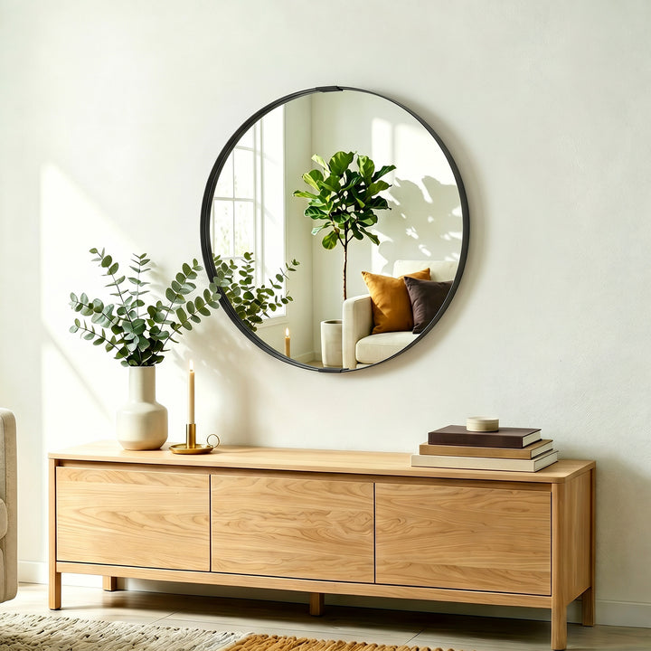 Round Wall Mirror 61 cm, Wall Mounted Bathroom Mirror with Tempered Sa
