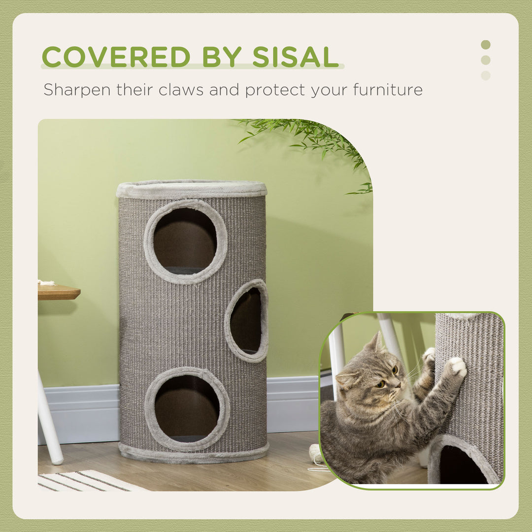 PawHut Cat Tree Barrel, Kitten Climbing Tower, Indoor Sisal Covered, Cosy Platform, Light Grey | Aosom UK