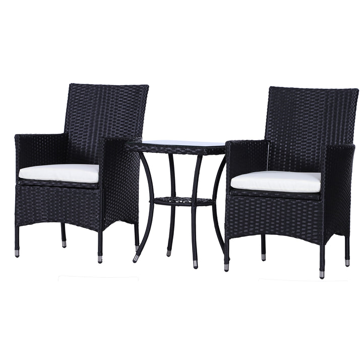 Outsunny Waterproof Rattan Bistro Set: 3 Piece Garden Furniture with Weave Chairs & Table, Conservatory Patio Suite, Jet Black | Aosom UK