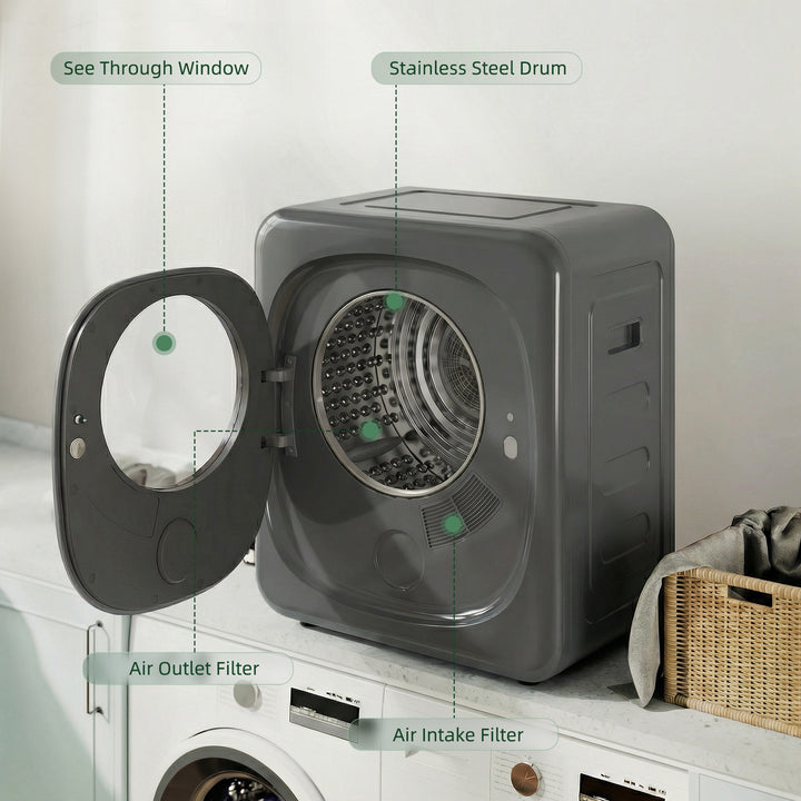 4kg Vented Tumble Dryer with 5 Drying Mode, 800W Compact Freestanding 