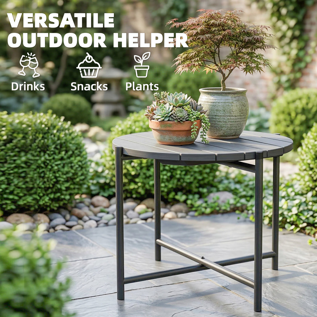 54 cm Round Outdoor Side Table, Industrial Small Garden Table with Sla