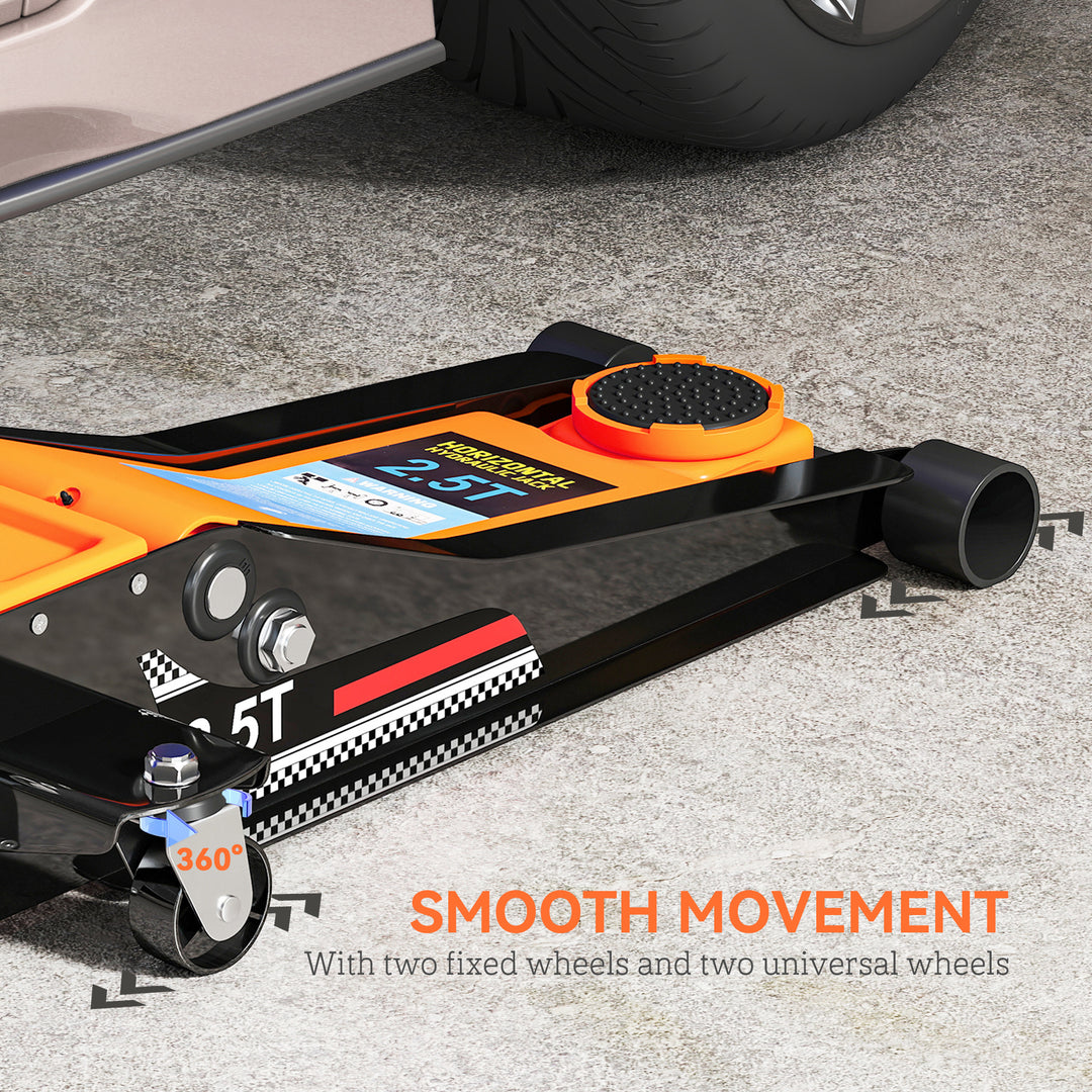 2.5 Ton Hydraulic Low-Profile Floor Jack, with 7.5-47cm Lifting Range, Wheels, Orange