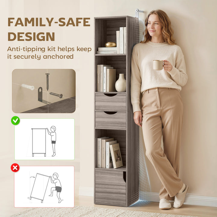 Bookcase with Drawers Adjustable Shelf Bookshelf with 2 Drawers and Ca
