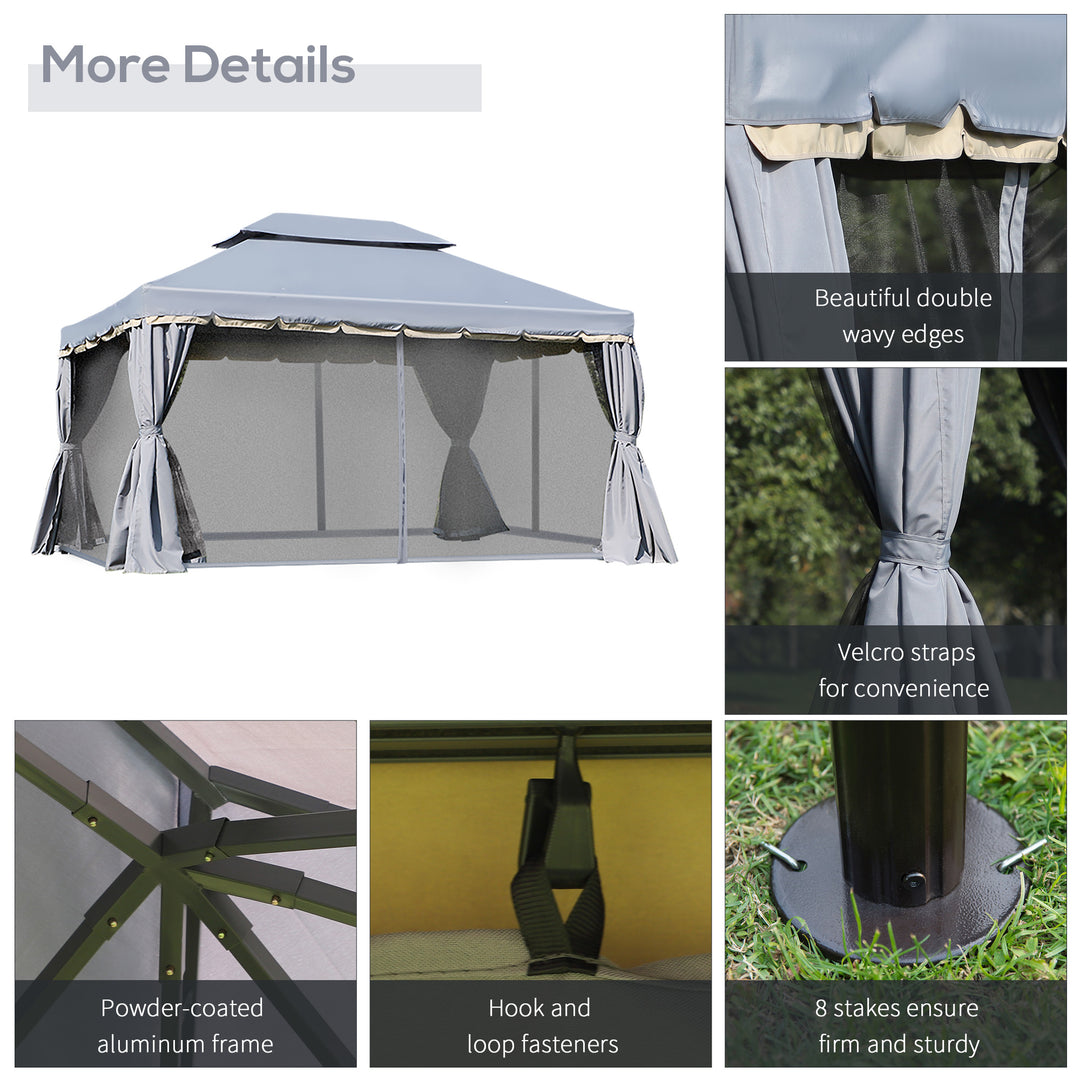 3 x 4m Aluminium Garden Gazebo, Marquee Canopy Shelter Pavilion Party Tent with Nets and Curtains for Garden and Deck, Grey