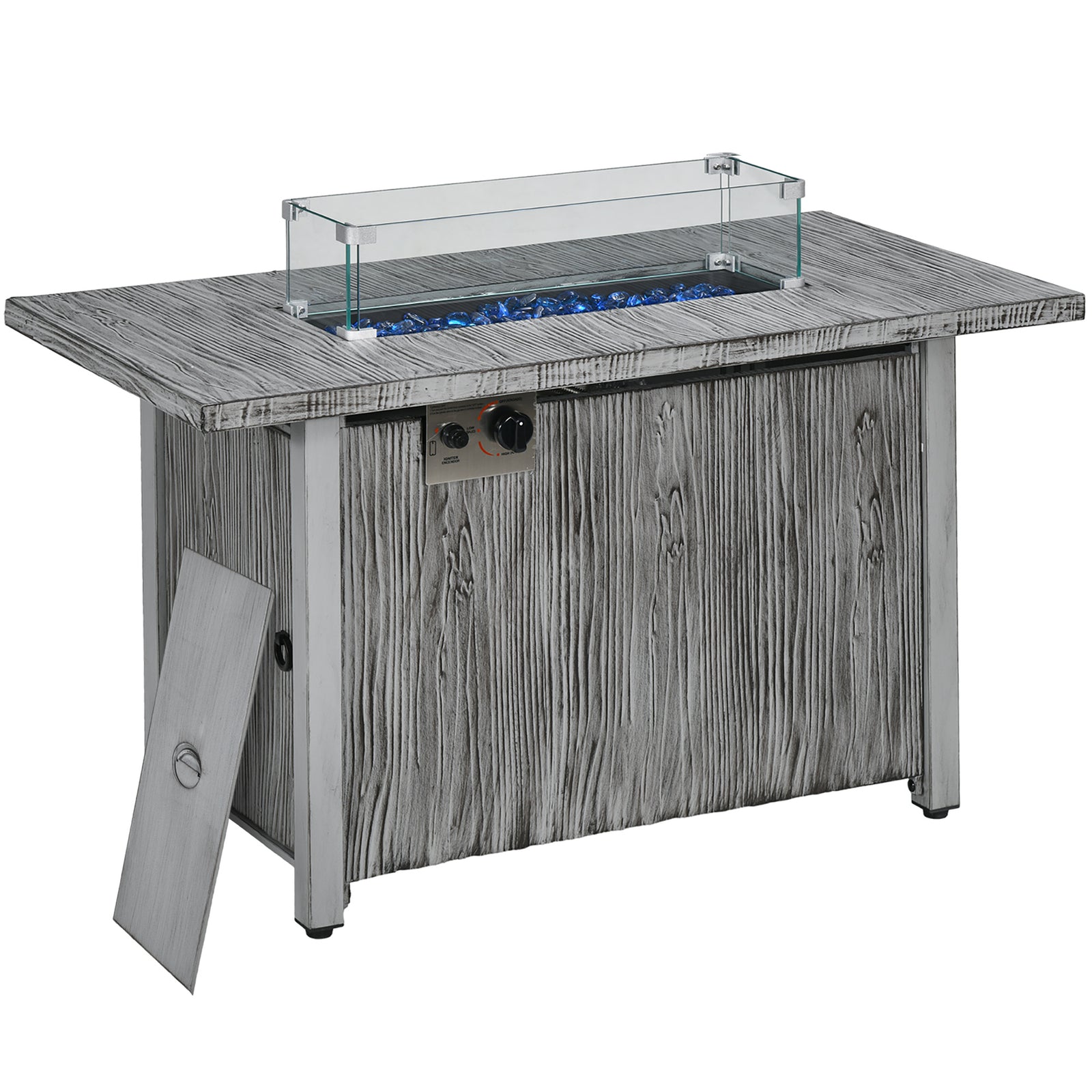 50,000 BTU Gas Fire Pit Table with Cover and Glass Screen - Grey