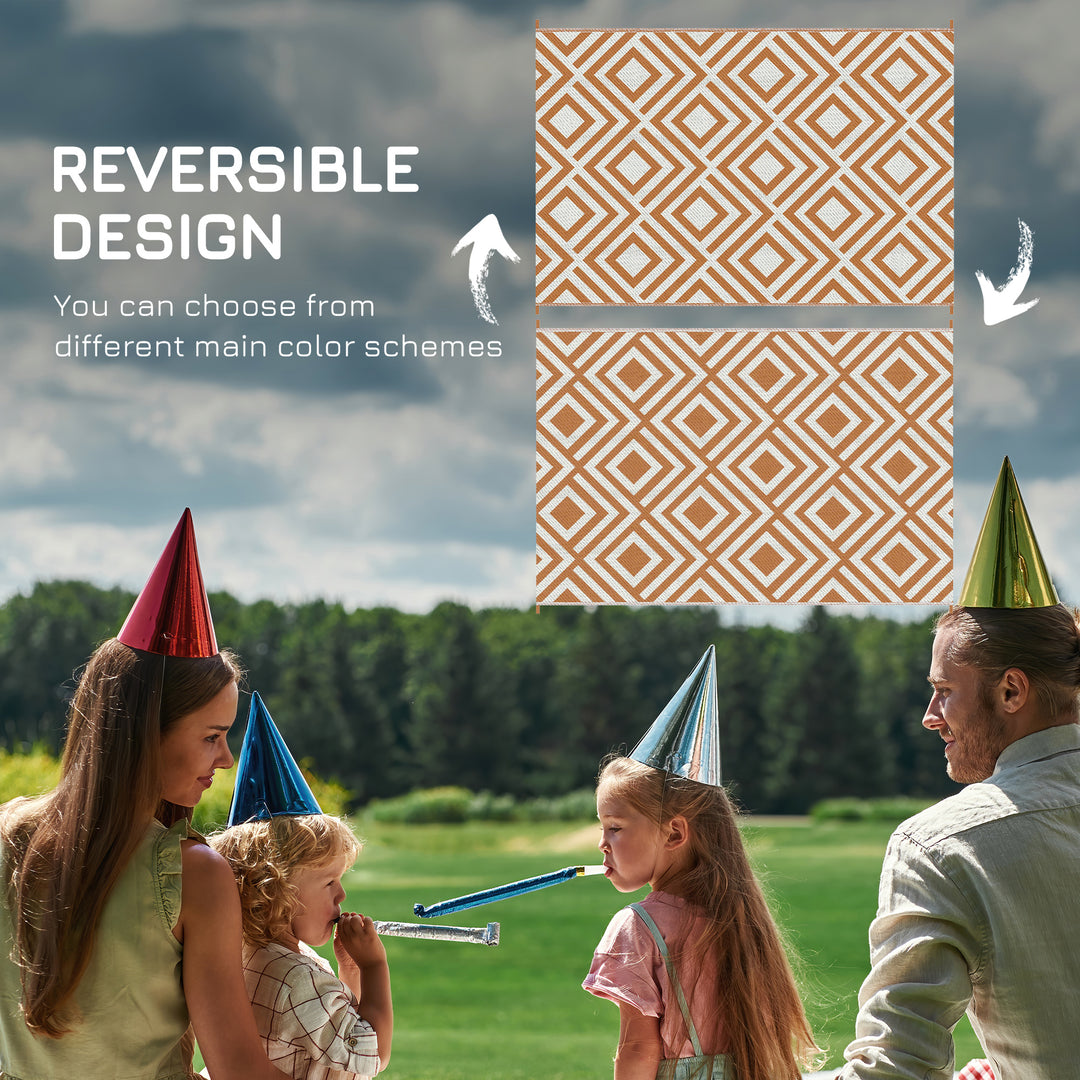 Reversible Outdoor Rug, Plastic Straw Mat w/ Carry Bag Ground Stakes for Garden RV Picnic Beach Camping 182x274cm Brown