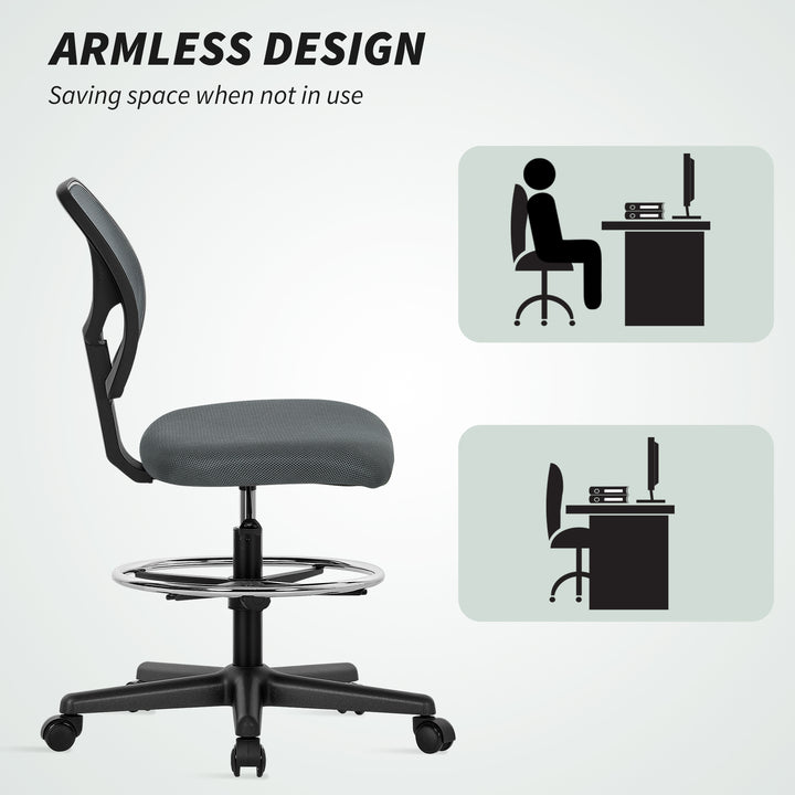 Ergonomic Mesh Standing Desk Chair with Adjustable Footrest Ring and Seat Height Charcoal Grey