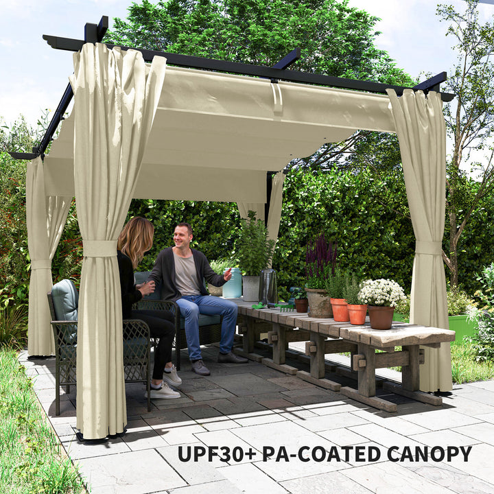 3 x 3 m Retractable Roof Pergola, with Curtains - Beige