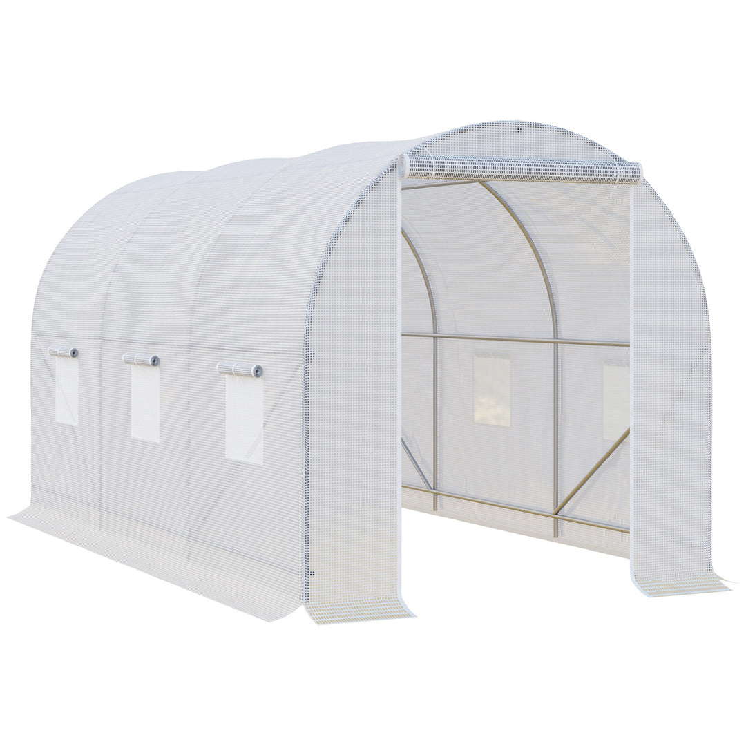 MCL 3.5 x 2 x 2 m Polytunnel Greenhouse, Walk-in Green House for Garden with Mesh Windows, Galvanised Steel Frame, White
