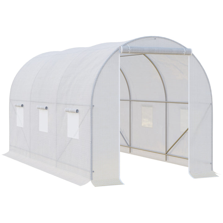 MCL 3.5 x 2 x 2 m Polytunnel Greenhouse, Walk-in Green House for Garden with Mesh Windows, Galvanised Steel Frame, White