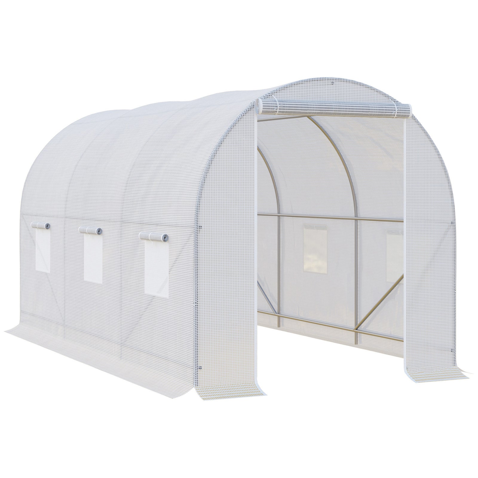 3.5 x 2 x 2 m Polytunnel Greenhouse, Walk-in Green House for Garden with Mesh Windows, Galvanised Steel Frame, White
