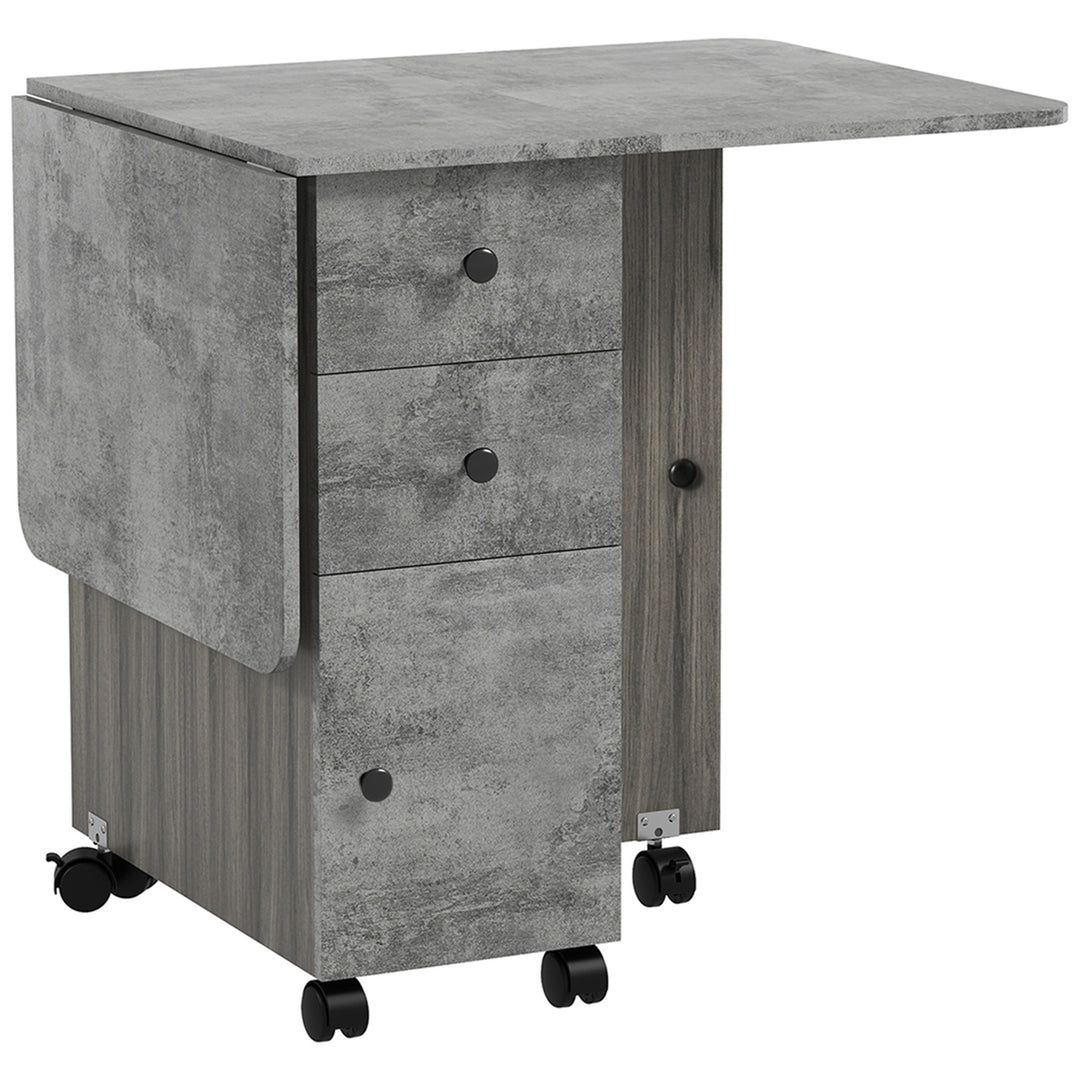 Multi-Storage Six-Person Drop Leaf Dining Table - Mixed Grey