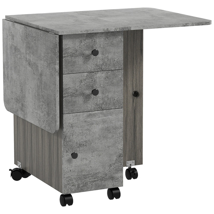 Multi-Storage Six-Person Drop Leaf Dining Table - Mixed Grey