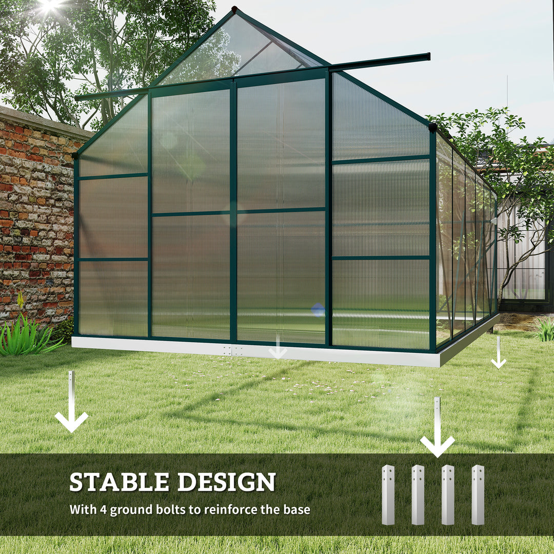 8 x 12ft Aluminium Greenhouse Polycarbonate Walk-in Garden Greenhouse Kit with Adjustable Roof Vent, Double Sliding Door, Rain Gutter and Foundation, Clear