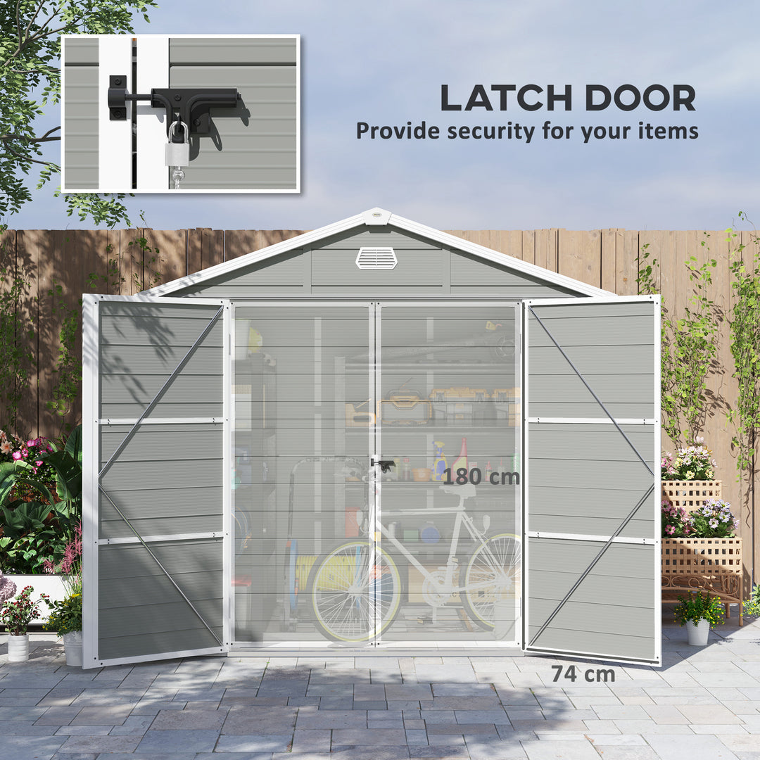 7.9ft x 6.2ft Aluminium Frame and Plastic Wall Shed, with Foundation - Light Grey