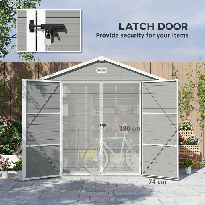 7.9ft x 6.2ft Aluminium Frame and Plastic Wall Shed, with Foundation - Light Grey