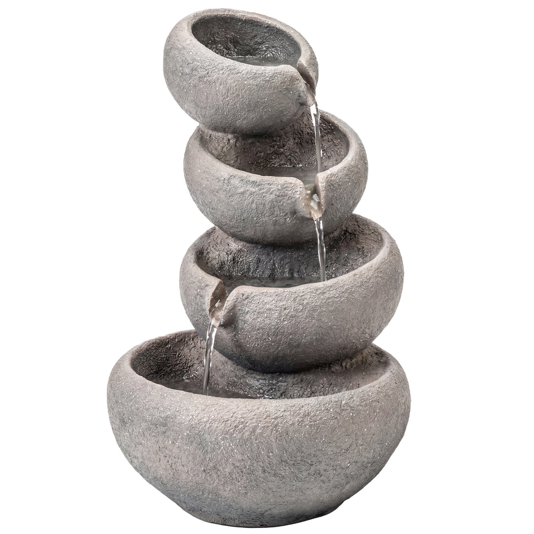 4-Tier Water Fountain Outdoor, Garden Water Feature with LED Lights an