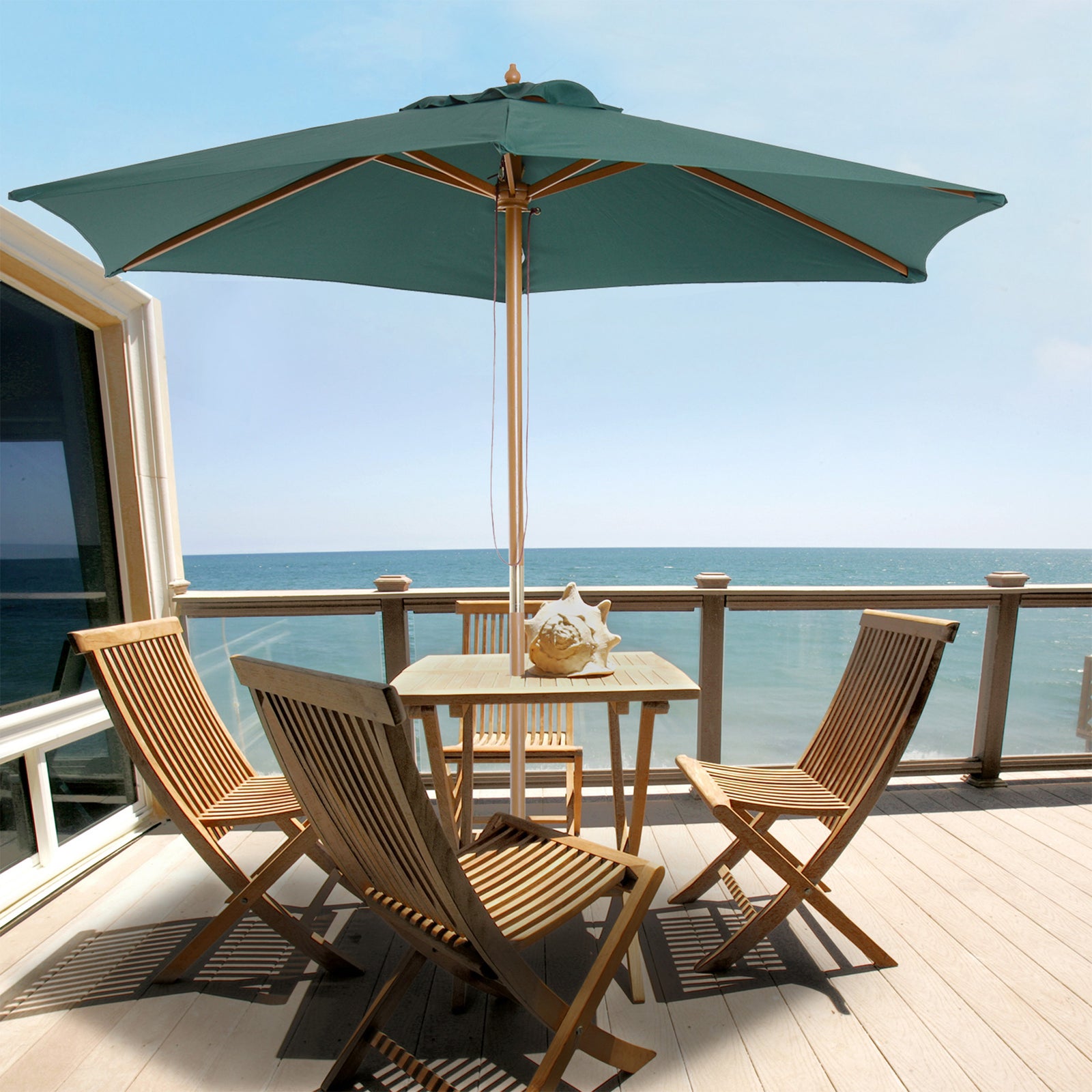 2.5m Wood Garden Parasol Sun Shade Patio Outdoor Wooden Umbrella Canopy Green