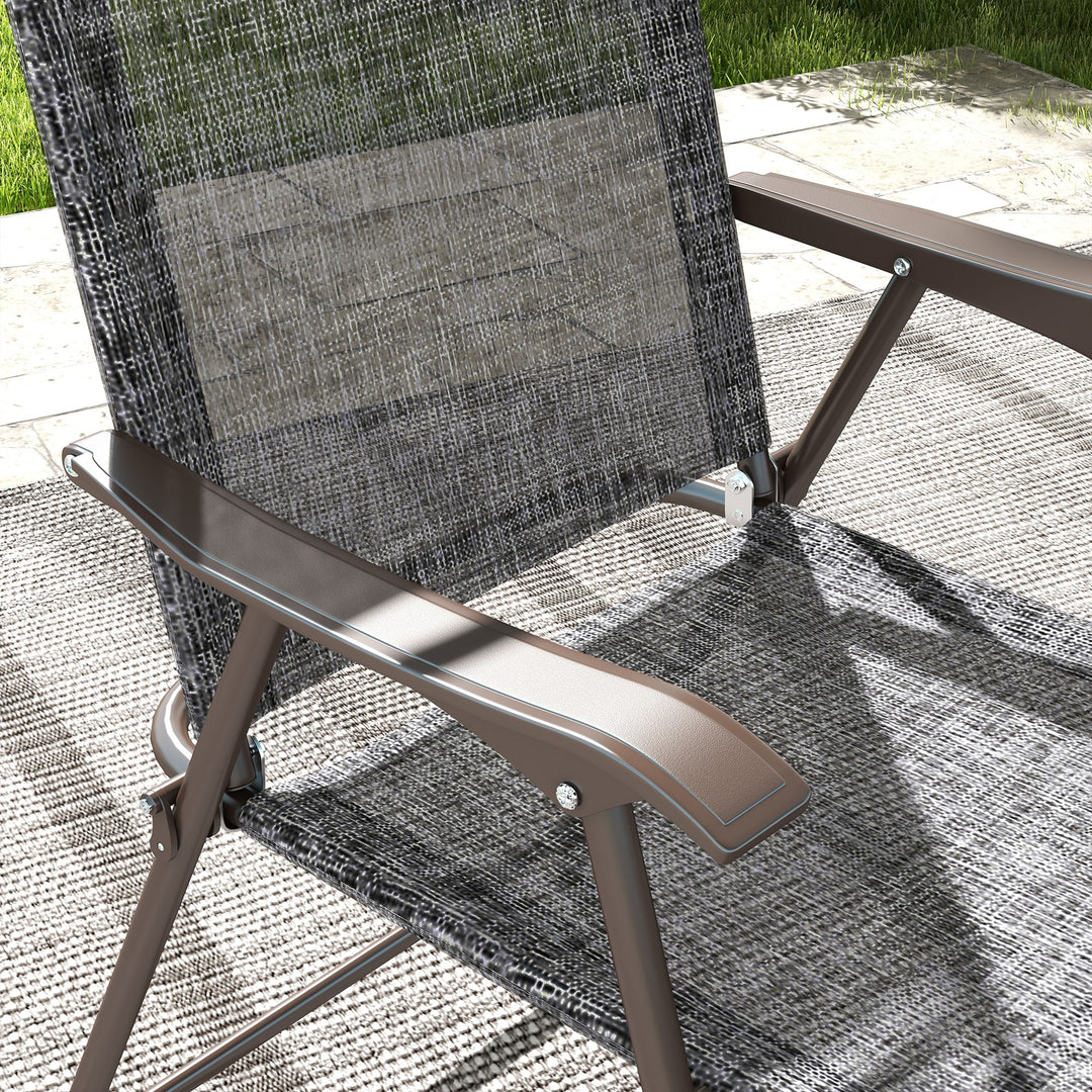 Set of Two Folding Garden Chairs, with Fabric Mesh Seats - Grey