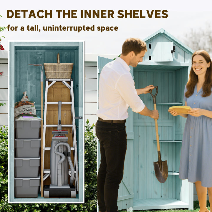 MCL Garden Shed Vertical Utility 3 Shelves Shed Wood Outdoor Garden Tool Storage Unit Storage Cabinet, 77 x 54.2 x 179cm - Blue