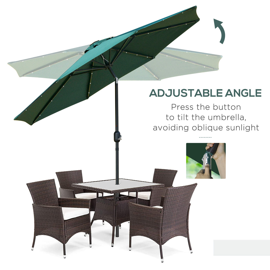 MCL 2.7m Patio Garden Umbrella Outdoor Parasol with Tilt Crank and 24 LEDs Lights (Green)