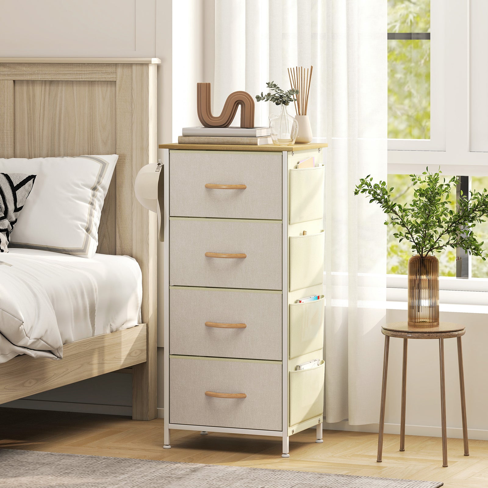 Chest of Four Fabric Drawers - Beige