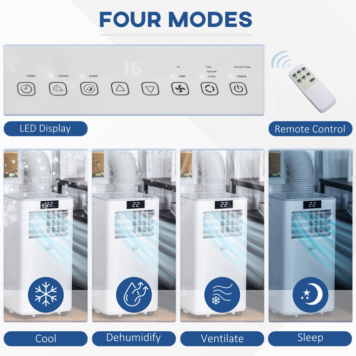 HOMCOM 8000 BTU 4-In-1 Compact Portable Mobile Air Conditioner Unit Cooling Dehumidifying Ventilating w/ Fan Remote LED Display 24 Hr Timer | Aosom UK