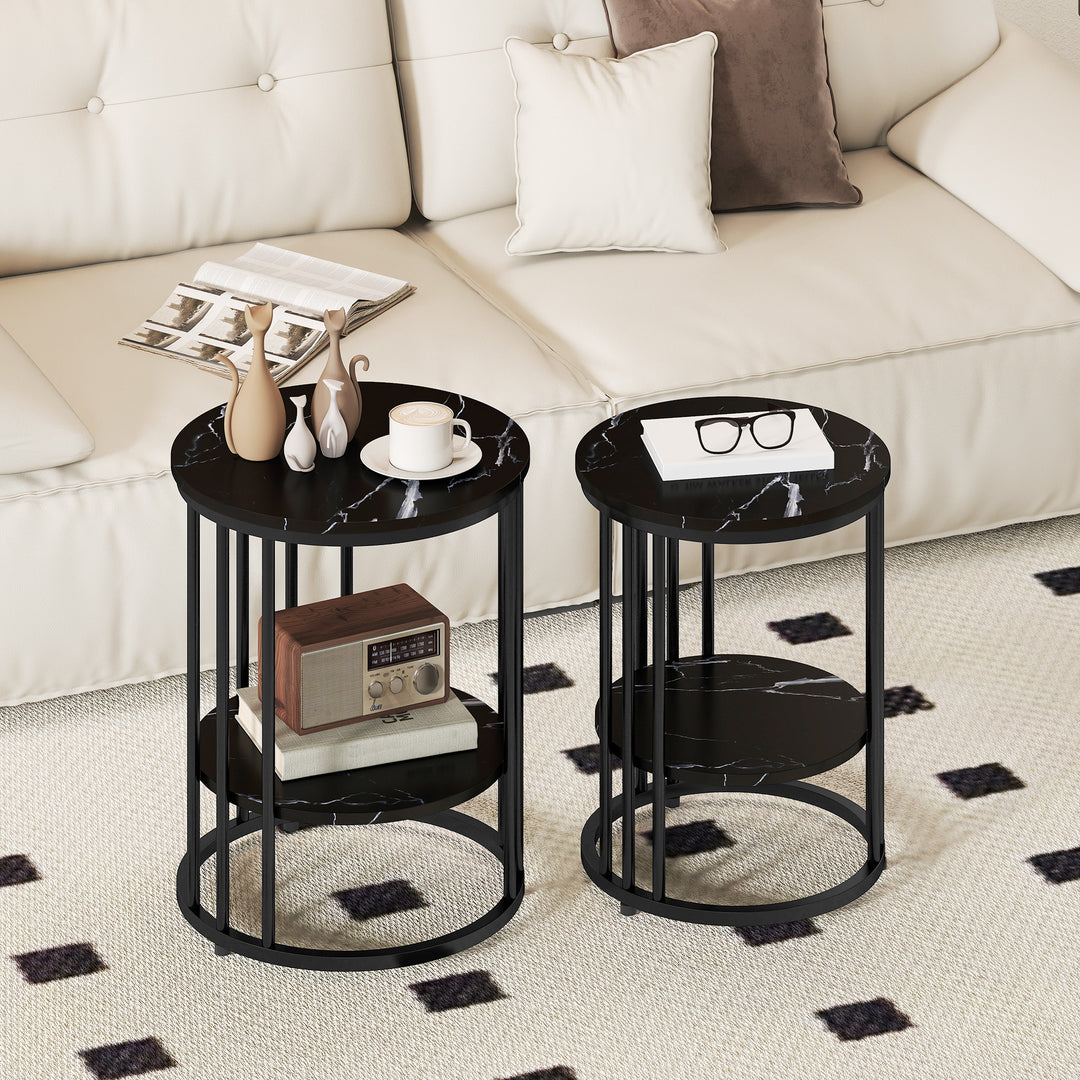 Set of Two Marble-Effect Coffee Tables - Black