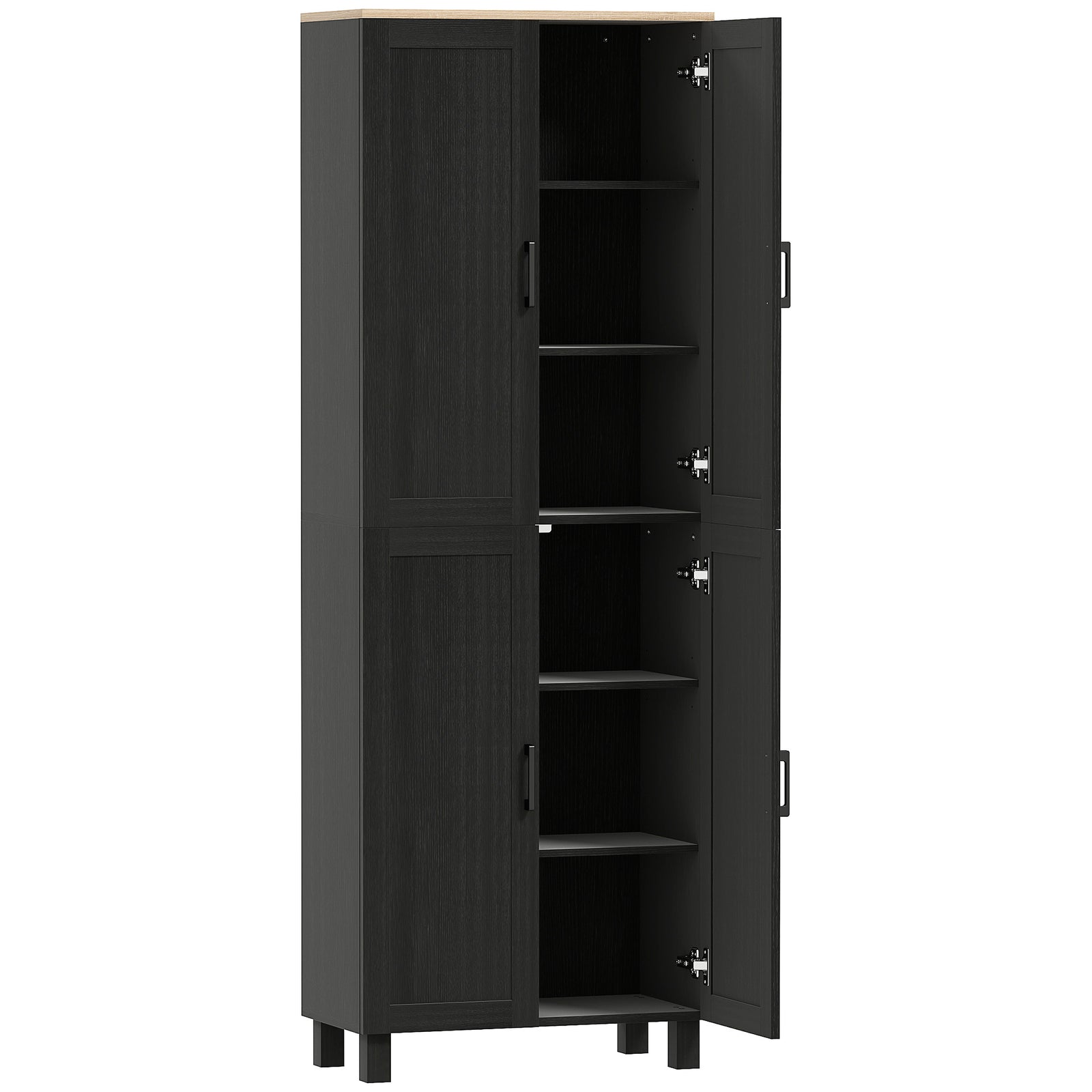 Freestanding Kitchen Cupboard, 4-Door Storage Cabinet with Adjustable Shelves, Modern Kitchen Pantry for Dining Room, 170cm, Black