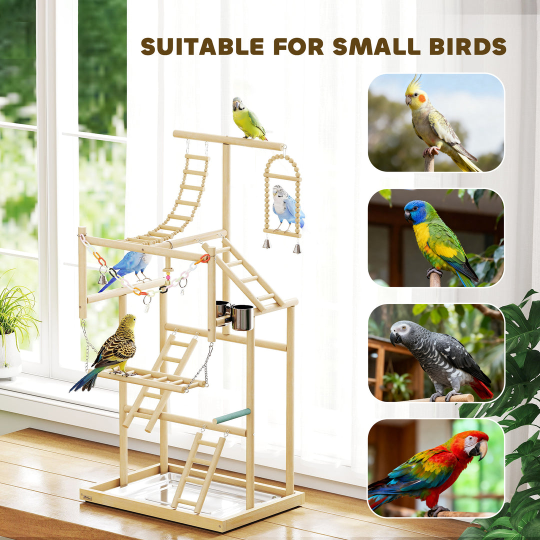 95 cm Wooden Bird Playground with Ladders, Chain Toy, Stainless Steel 