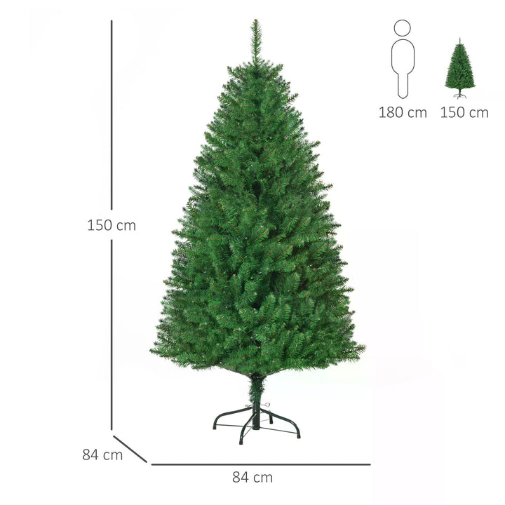 HOMCOM 5ft Prelit Christmas Tree Artificial Tree Warm White LED Light Holiday Home Xmas Decoration, Green | Aosom UK