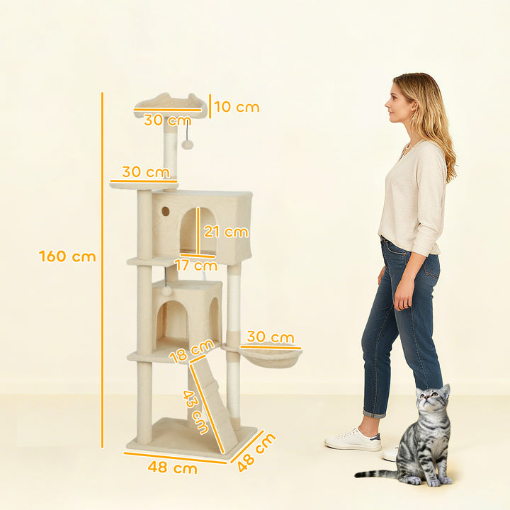 160cm Large Cat Tree Tower with Sisal Scratching Posts, Condos, Plush 