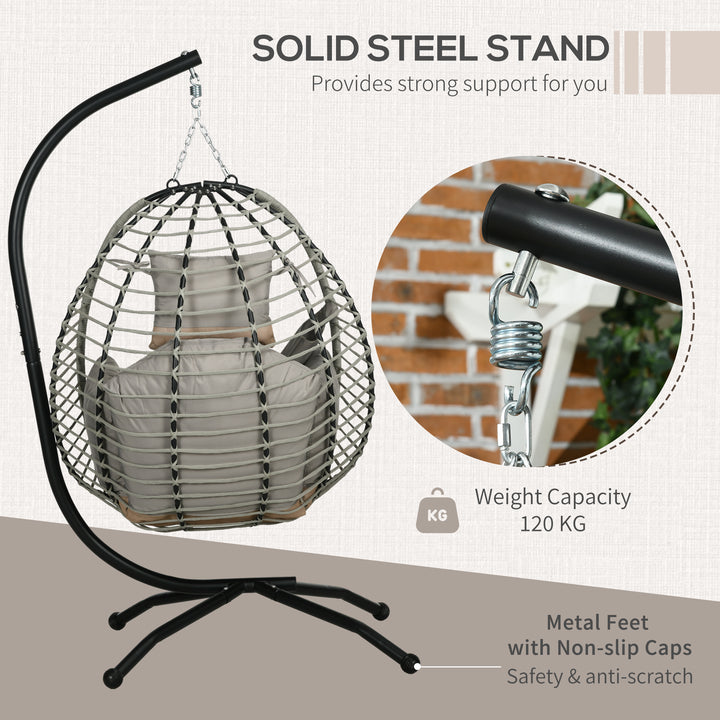 Single Rattan Hanging Egg Chair, with Seat Cushion - Grey