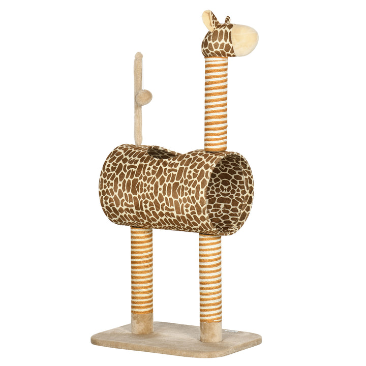 PawHut Giraffe Cat Tree, Indoor Play Tower with Scratching Posts, Tunnel, Ball Toy, 48.5 x 34.5 x 101 cm | Aosom UK