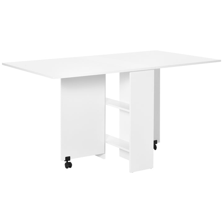 MCL Folding Dining Table, Drop Leaf Table with 2-Tier Shelves, Rolling Casters, for Small Spaces, Kitchen, White
