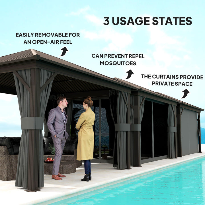 3.6 x 3 m Aluminium Hardtop Gazebo, with Accessories - Dark Grey