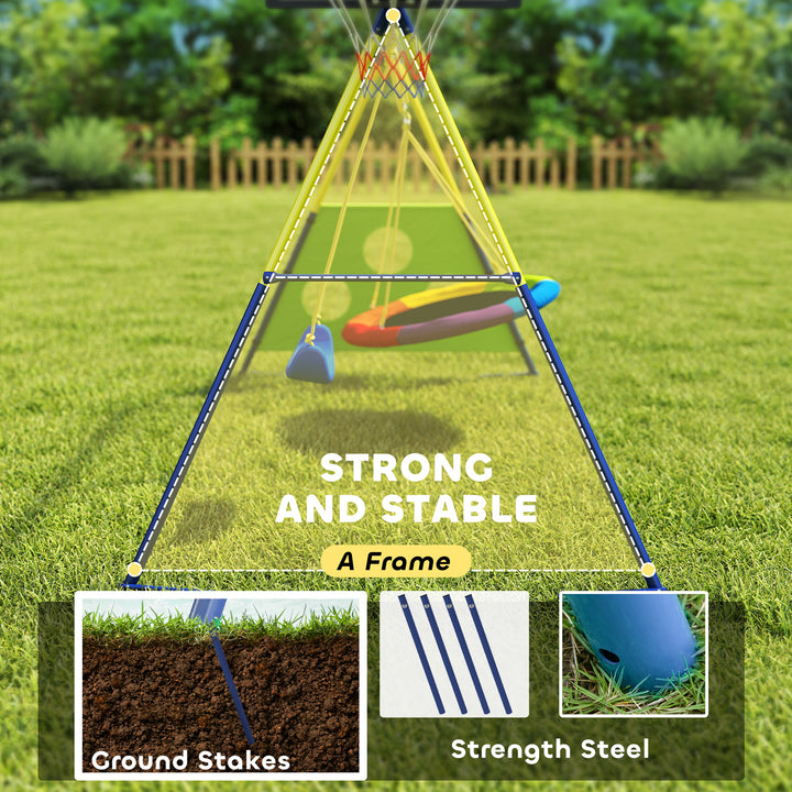 4-in-1 Kids Swing Set with Saucer Swing, Basketball Hoop and Football 