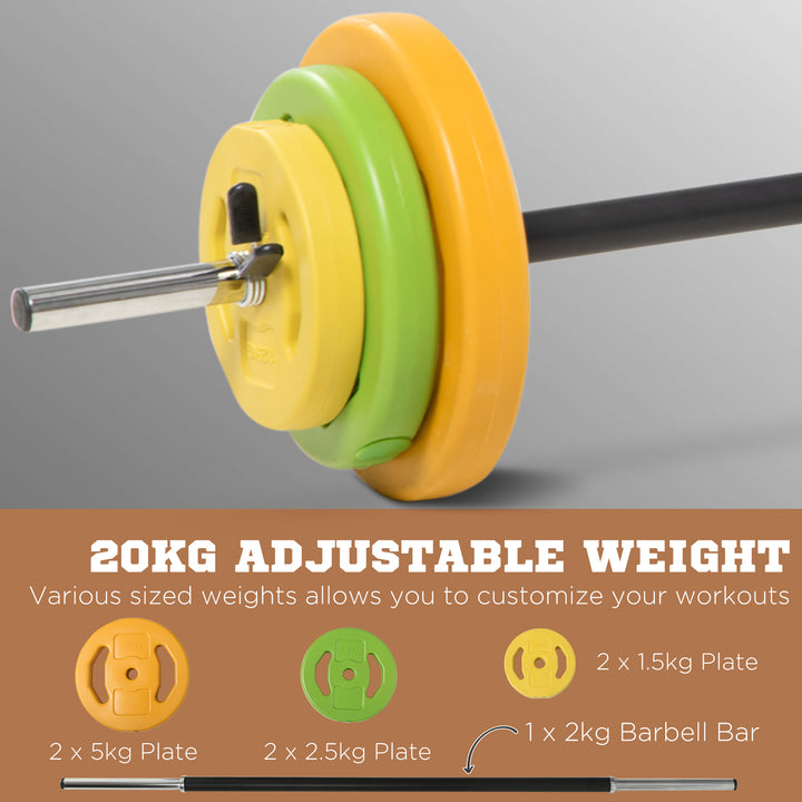 20kg Barbell Weights Set, Adjustable Weights with Non-slip Handle, for Women and Men Home Gym Exercise Weight Strength Training
