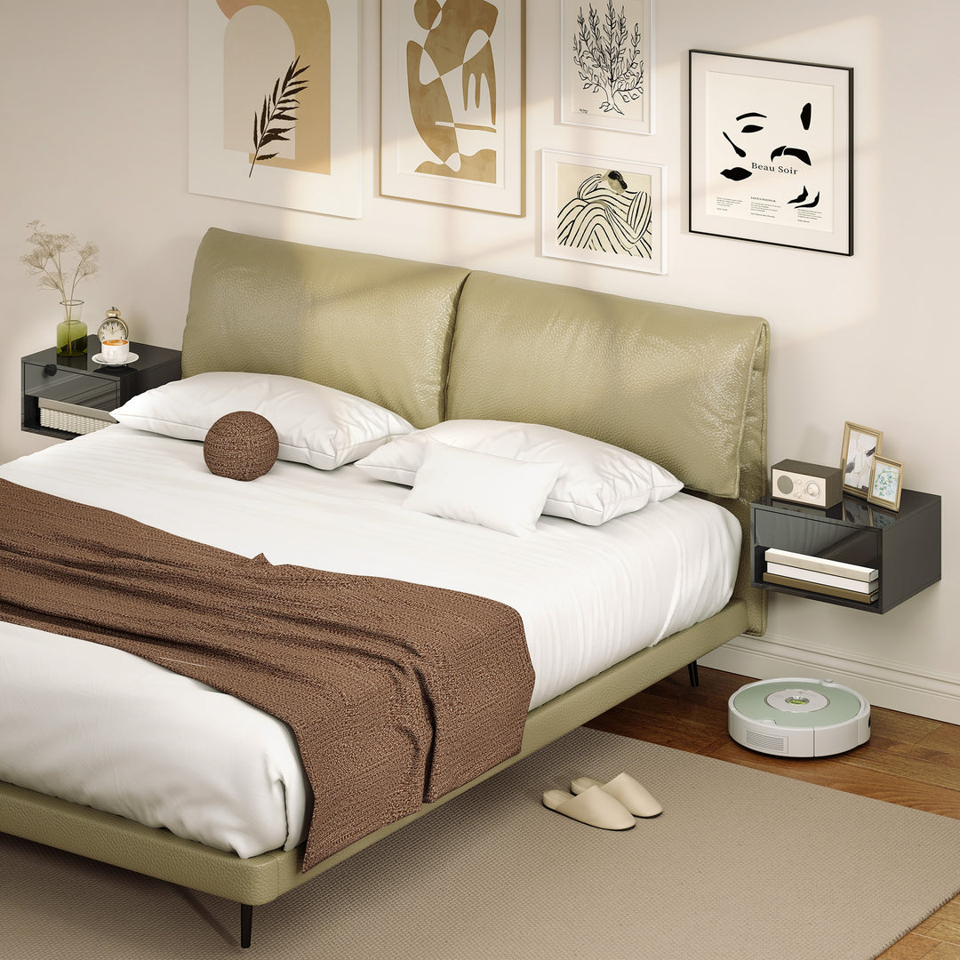 Floating Bedside Tables Set of 2, Wall Mounted Nightstand, High Gloss 