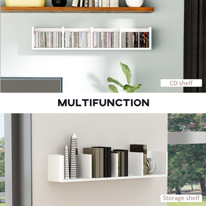 Wall Mount 84 CD / 56 DVD/Blu-ray/ Media Storage Rack 4 Cubes, Wooden Shelf Organiser Unit Bookcase Display, Set of 2, White