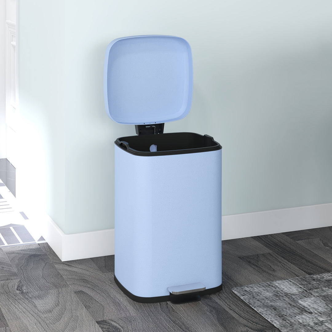 HOMCOM 20 Litre Pedal Bin, Fingerprint Proof Kitchen Bin with Soft-close Lid, Metal Rubbish Bin with Foot Pedal and Removable Inner Bucket, Light Blue